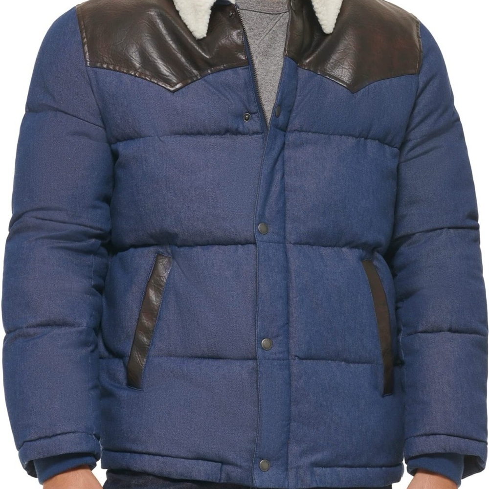 Levi's Blue Puffer Jacket with Brown Accents